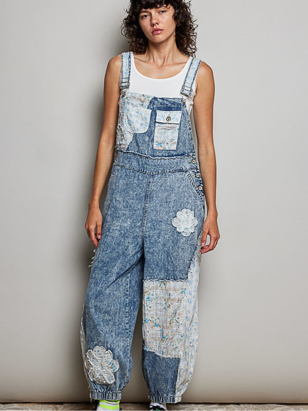 💕 Coming Soon! POL Denim Patchwork Women's Overalls - Light Blue